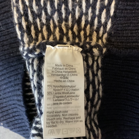 JCrew Mercantile Lambs Wool Blend Hoodie Men’s Large Blue Fair Isle Winter Warm - Picture 5 of 6